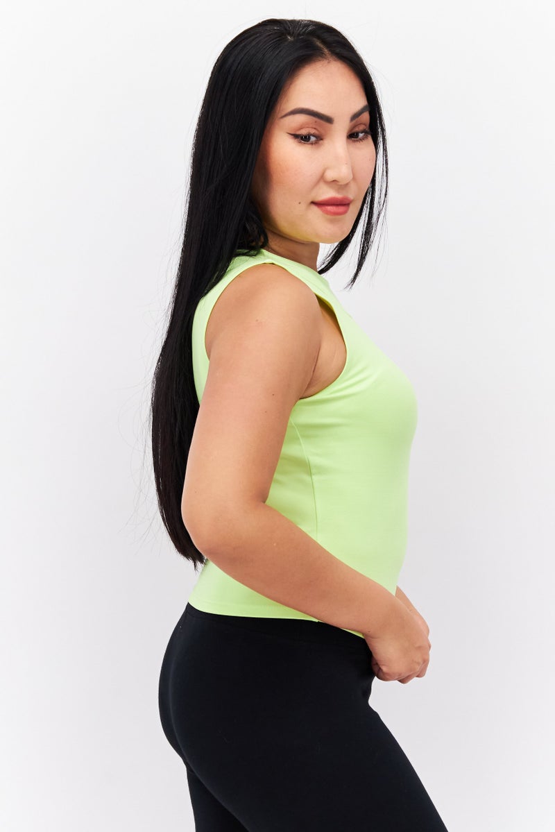 TRIBE OF 6 Women Round Neck Sleeveless Plain Tank Top, Lime - Image 2